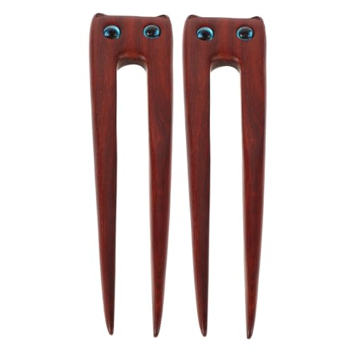 OFFIGAM 2stücke Katzen-haarstäbchen Aus Holz Süßes Katzen-design Vintage Haarpin Für Frauen Doppelte Haarnadel Für Verschiedene Frisuren Für Hochzeiten Partys Und Alltag von OFFIGAM