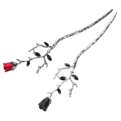 OFFIGAM 2 Stück Metall Blumen Haarnadel Haarstab Für Haare Rose Haarnadeln Pins Mädchen Haar Retro Haarstab Dutt Haarstäbe Rosen Chignon Pin Blumenhalter Styling Legierung von OFFIGAM