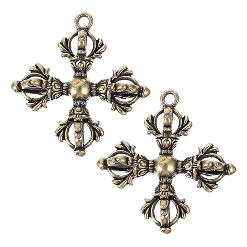 OFFIGAM 2 Stück Retro Brass Vajra Pestle Anhänger Handtaschen Dekoration Schlüsselanhänger Religiöser Glücksbringer Robustes Messingmaterial für DIY Projekte von OFFIGAM