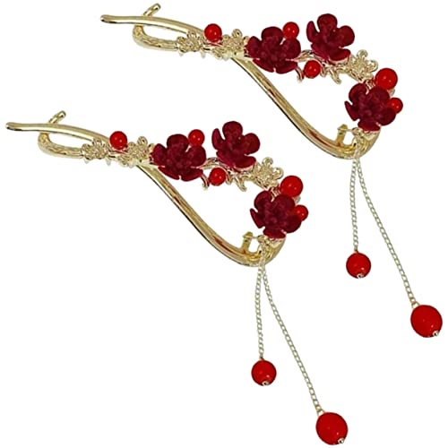 OFFIGAM 2 Stück Rot Velours Pflaumenblüten Haarklammer für Damen Haarspange im Blumenstil Haaraccessoire für Sommer von OFFIGAM