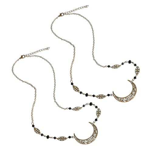OFFIGAM 2 Stück Teiliges Boho Haar Accessoire mit Mond Anhänger Vintage Stirnkette aus Legierung und Eleganter Kopfschmuck für Damen als für Geburtstag und Festlichkeiten von OFFIGAM
