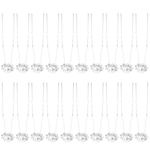 OFFIGAM 20stücke U-förmige Haarnadeln Mit Perlen Perlenhaarnadeln Für Damen Weißer Haarschmuck Stylische Haarspangen Für Hochzeit Und Alltag Leicht Und Tragbar von OFFIGAM