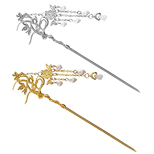 OFFIGAM 2stücke Perlen Haarschmuck Haarstäbe Für Frauen Perlen Quaste Haar Pin Chinesische Haar Zubehör Perlenhaar Accessoires Haarschmuck von OFFIGAM