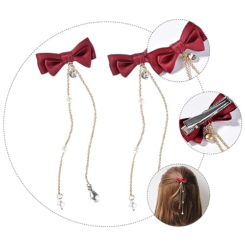 OFFIGAM 2stücke Haarnadel Mit Schleife Für Damen Rot Aus Seide Leicht Und Süß Haarspange Für Mädchen Kopfschmuck Für Partys Und Alltag von OFFIGAM