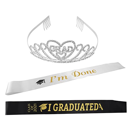 OFFIGAM 3 Stück Abschlusskrone Stirnband Gesicht Damen Stirnbänder Haarbänder Schärpe Gürtel Kopftuch Benutzerdefinierte Schärpen Valedictorian Klasse Von 2021 Schärpe 30 Zubehör von OFFIGAM