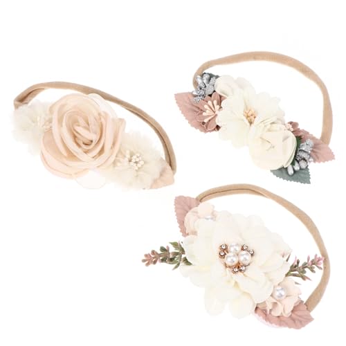 OFFIGAM 3 Stück Haarbänder mit Dekorativen Blumen Haarschmuck Beige Perlmut für Partys Fotoshootings und Besondere Anlässe von OFFIGAM
