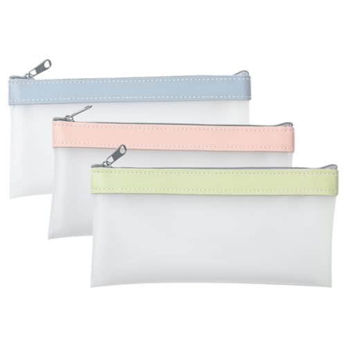 OFFIGAM 3 Stück Teiliges Transparentes Stiftemäppchen TPU Federmäppchen Blütenrosa und Nebelblau für Schule Büro und Kreative Köpfe Praktische Stiftetui mit Großem Fassungsvermögen und von OFFIGAM