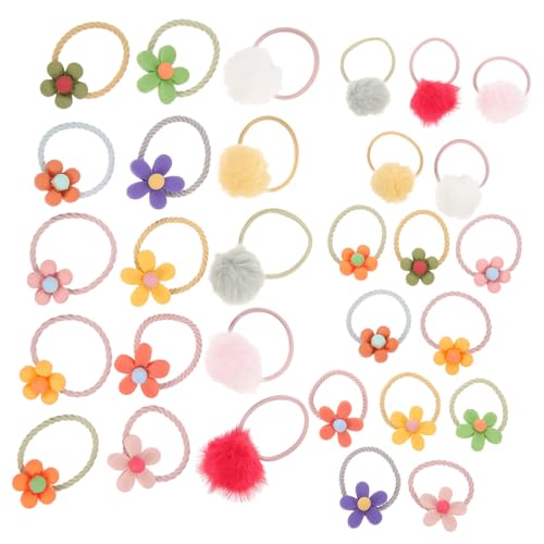 OFFIGAM 30stücke Blumen Haar Krawatten Mit Pom Pom Elastische Pferdeschwanz Inhaber Für Mädchen Haarschmuck Blume Haarband Für Verschiedene Anlässe von OFFIGAM