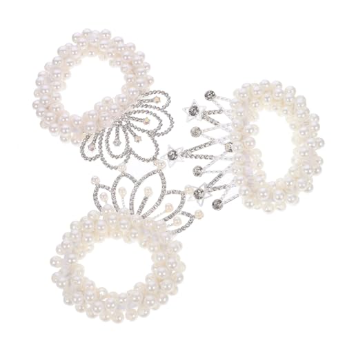 OFFIGAM 3stücke Haargummis Für Mädchen Mit Perlen Und Krone Elastische Pferdeschwanzhalter Für Partys Und Hochzeiten von OFFIGAM