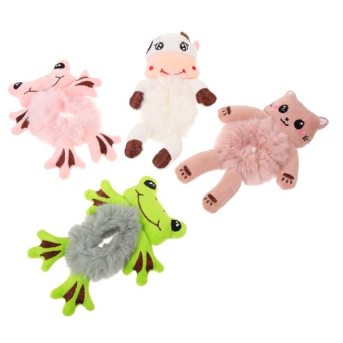 OFFIGAM 4 Stück Flauschige Haargummis für Damen Tiermotive Elastische Haarbänder aus Plüsch Süße Haaraccessoires für Weihnachten Geburtstag und Mehr von OFFIGAM