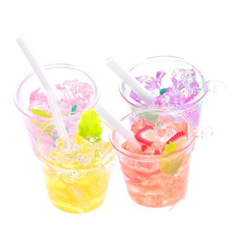 OFFIGAM 4 Stück Miniaturisierte Getränkebecher Schlüsselanhänger Teiliges DIY Sommeraccessoire Gelb für Taschen Rucksäcke und Partys Kreative und Langlebige Dekoration von OFFIGAM