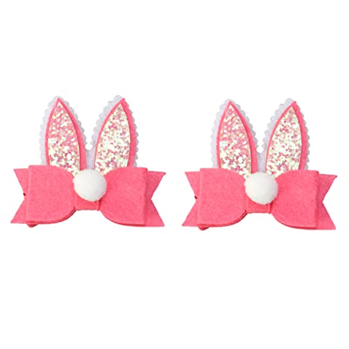 OFFIGAM 4 Stück Hasenohr Haarspangen Für Mädchen Mit Schleife Osterkopfschmuck Entzückende Haarnadeln Für Kinder Rosa von OFFIGAM
