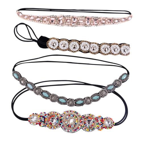 OFFIGAM 4 Stück Teiliges Handgefertigtes Strass Haarband mit Perlen Modische Haarreifen in Weiß Rosa Grün und Langlebig und Funkelnd für Alltag und Party Damen Haarschmuck von OFFIGAM