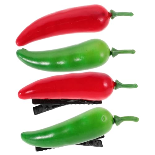 OFFIGAM 4 Stücke Haarspangen Lustige Mini Chili Paprika Haarklammern für Damen Entenschnabel Haarclips aus Robustem Kreative Haarschmuck für Einfache Frisuren von OFFIGAM