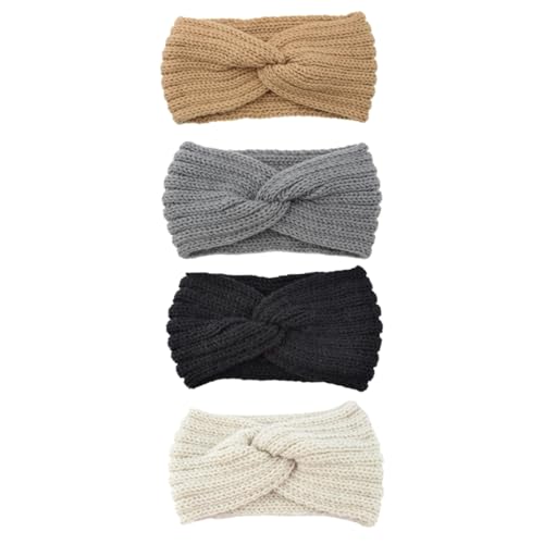 OFFIGAM 4Stücke Gewebte Haarbänder für Damen Strickhaarband mit Kreuzdesign Warmes und Atmungsaktives Material für Kalte Modisches Accessoire von OFFIGAM