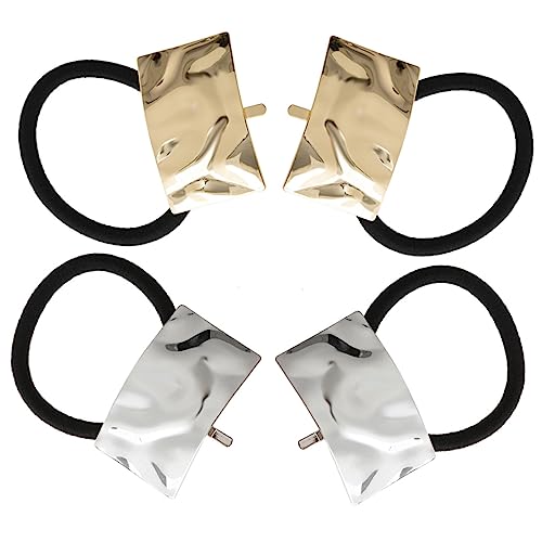 OFFIGAM 4stücke Teiliges Elastische Haargummis Mit Metall-manschette Haarschmuck Für Damen Ponytail Vielseitig Und Stilvoll Für Jeden Anlass von OFFIGAM