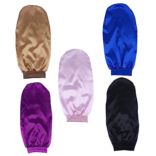OFFIGAM 5stücke Satin Schlafhauben Mit Hoher Elastizität Haarschutz Für Lange Haare Atmungsaktiv Für Damen Und Herren Zum Schlafen Und Waschen Schwarz Blau Rosa Gold von OFFIGAM