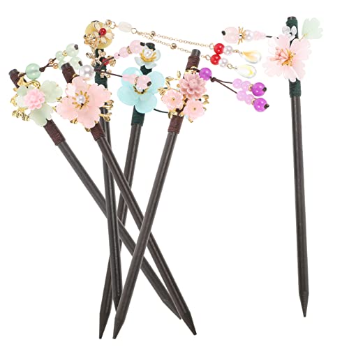 OFFIGAM 6 Stück Chinesische Haarnadel Aus Holz Vintage Haarstäbchen Für Frauen Retro Haarschmuck Mit Quasten Und Blumen Für Hochzeiten Und Partys Antike Haaraccessoires Im Chinesischen von OFFIGAM