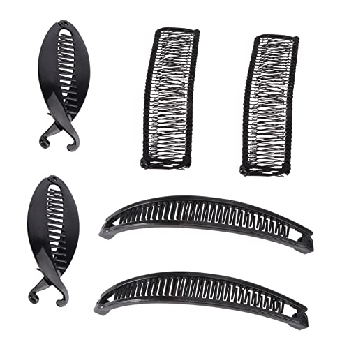 OFFIGAM 6 Stück Haarkammset Styling Haarrutschen für Frauen Bananenclip lockiges Haar Griffe klein Klammer stutzenhalter Frauen Haarnadeln Bananenclips Bananen-Haarspange Gummiband Schwarz von OFFIGAM