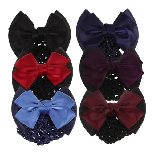 OFFIGAM 6 Stück Teiliges Professionelle Elastische Haarklammern mit Schleife Netz Haarschmuck für Damen Rot Blau Weinrot Dunkelpurpur Hellblau für Büro und Freizeit von OFFIGAM