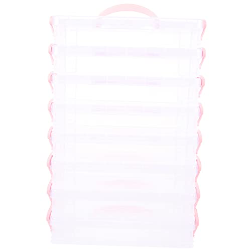OFFIGAM 8 Packungen Teiliges Kunststoff Federmäppchen Stapelbare Aufbewahrungsbox für Stifte und Schreibwaren Transparent mit Pinkem Verschluss für Schule und Bürobedarf von OFFIGAM