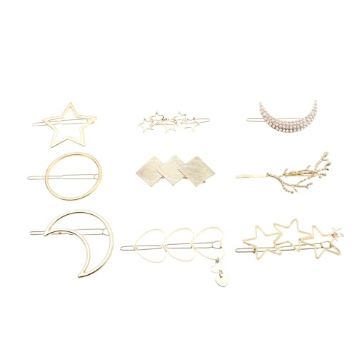 OFFIGAM 9 Stück Teiliges Haarschmuck Hochwertiger Legierung Vielseitige Geometrische Haarspangen in Gold für Damen Langlebig Modisch zur Haarverschönerung für Verschiedene Frisuren von OFFIGAM