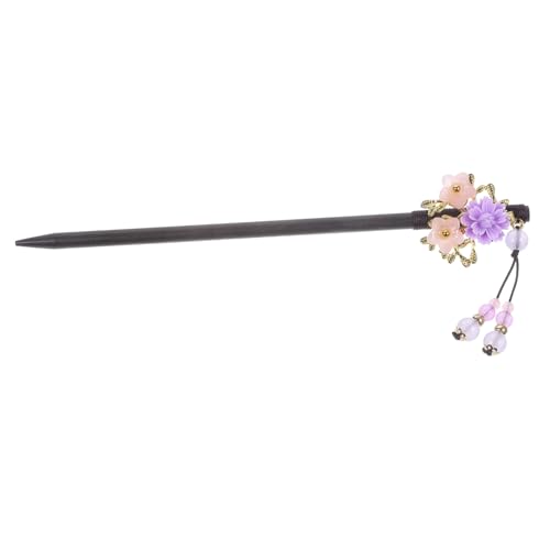 OFFIGAM Elegant Amethyst Tassel Haarstab Klassisches Haar Bun Maker Mit Floralen Akzenten Traditionelles Chinesisches Haarschmuck Für Damen Und Herren Für Festlichkeiten Und Kulturelle von OFFIGAM