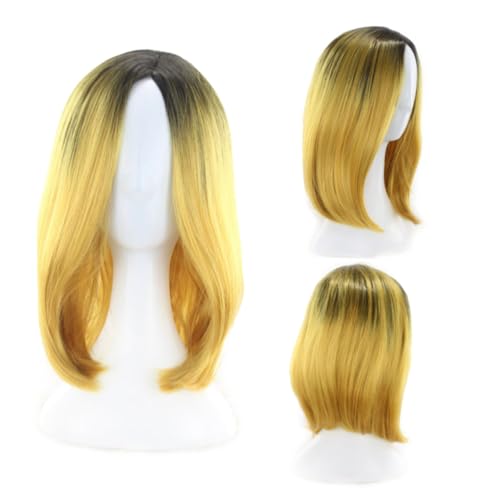 OFFIGAM Bob Perücke Damen Kurz Gradient Gelb Synthetisch Hochtemperatur Cosplay Natürliches Aussehen Bequem Waschbar Stretchable von OFFIGAM