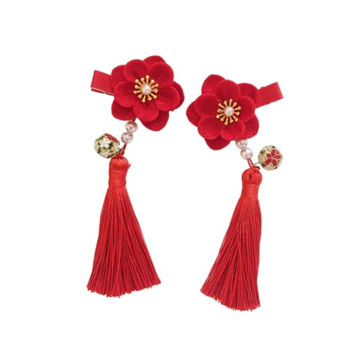 OFFIGAM Kinderblumen-haarnadel Quasten-haarnadel Im Chinesischen Stil Haarspange Für Mädchen Kreativer Bobby Für Neujahr Bezauberndes Haar-accessoire Rot von OFFIGAM