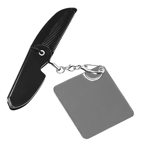 OFFIGAM Klappbarer Tragbarer Kamm Mit Schlüsselanhänger Und Spiegel Falten Pocket Kamm Für Männer Für Reisen Körperpflege Und Bartpflege Feine Zähne Design von OFFIGAM