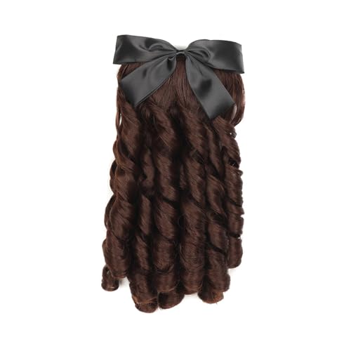 OFFIGAM Langer Lockiger Kunsthaar-perücke Mit Haaraccessoire Für Damen Vintage Prinzessin Tanzparty Frisur Tiefbraun von OFFIGAM