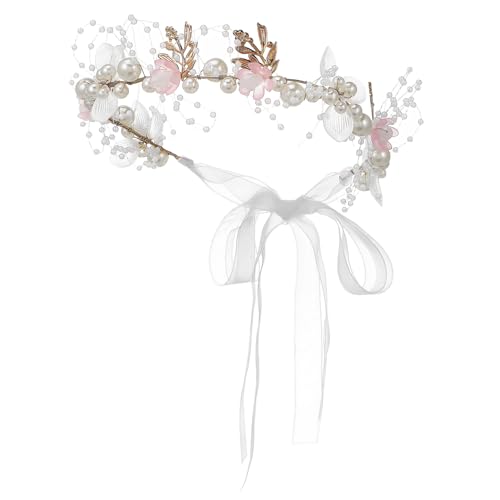 OFFIGAM Perlenstirnband Für Mädchen Stirnband Mit Blumenmädchen-design Haarschmuck Aus Perlen Stirnband Für Hochzeit Blumenmädchen-kopfschmuck Perlen-haarband von OFFIGAM