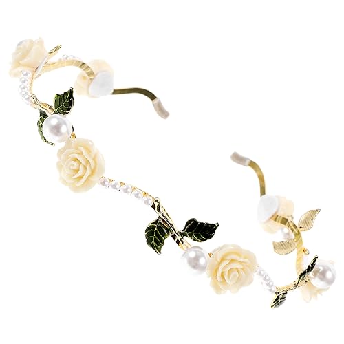 OFFIGAM Blumen Haarband Für Frauen Mit Perlen Und Weißen Rosen Elegantes Hochzeitsaccessoire Für Besondere Anlässe Bequem Und Stilvoll Für Hochzeiten Brautpartys Und Fotografie von OFFIGAM
