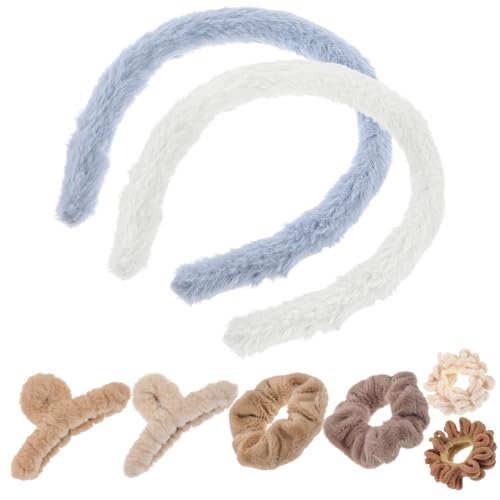 OFFIGAM Plüsch Haarspangen Flauschige Haargummis Haarreifen und Haarklammern für Frauen Mädchen und Weicher Haarschmuck mit Festem Halt und Schonender Anwendung von OFFIGAM