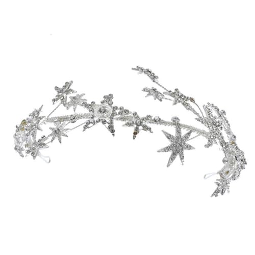 OFFIGAM Silberne Brautkrone mit Funkelnden Wassersteinen und Sternen Verstellbar für Damen Langlebiges Material als Hochzeits und Geburtstags Haarschmuck Komfortabel und Elegant für von OFFIGAM