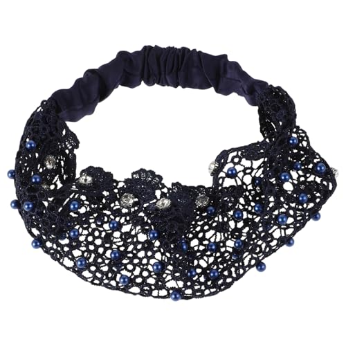 OFFIGAM Retro Weites Mesh Haarband Mit Perlen Und Blumenspitze Elastisches Stirnband Für Frauen Für Hochzeiten Partys Und Alltag Stilvolles Boho-accessoire Für Jeden Anlass von OFFIGAM