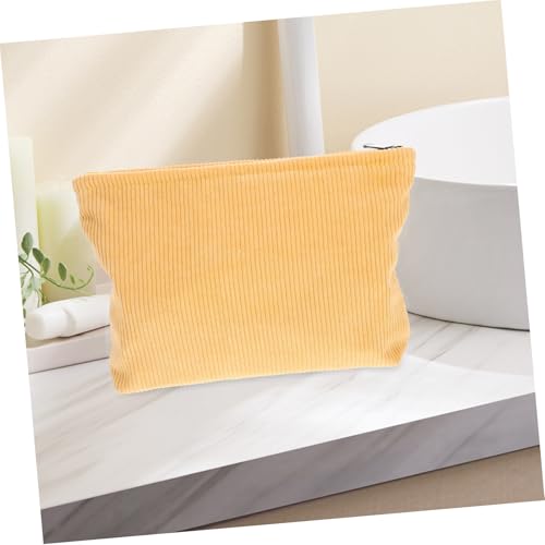 OFFIGAM Vintage Make up Tasche Große Kapazität Cord Kosmetiktasche Retro Schminktasche Organizer Schminkaufbewahrung für Reisen Damen Gelb von OFFIGAM