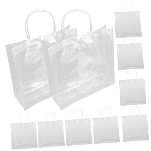 OFFSCH 10 Stück Teiliges Klare PVC Handtaschen mit Griff Wiederverwendbare und Einkaufstaschen Leichte Transparente Tragetaschen für Party Hochzeit Blumen und Süßigkeiten Praktische von OFFSCH