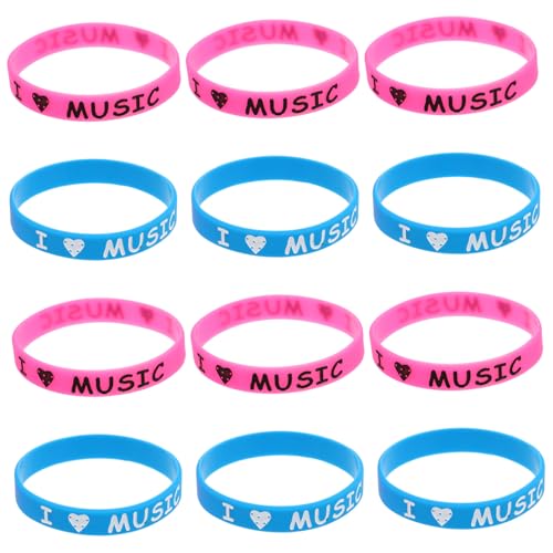OFFSCH 12 Stück I Love Music Armbänder Bunte Silikonarmbänder für Musikfestivals Stretch Armbänder für Partys und Events für Musikliebhaber und Konzertbesucher von OFFSCH
