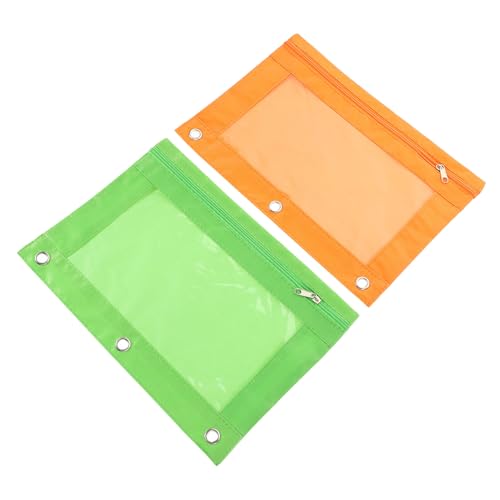 OFFSCH 2 Stück Abnehmbare Binder Stifttasche aus Oxford Luftlöchern Große Kapazität Vielseitige Federmäppchen für Büro Schule und Reise Leuchtgrün Orange von OFFSCH