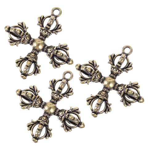 OFFSCH 3 STÜCKE Teiliges Messing Vintage Buddhistisches Anhänger Kreuz design Fein Graviert und Poliert Langlebiger Schlüsselanhänger und Taschenanhänger Symbolisch für Schutz und Segen von OFFSCH