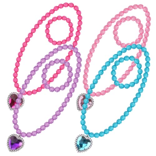 OFFSCH 4 Sätze Teiliges Kinderschmuck Mädchen Bunte Prinzessin Halskette und Armband aus Verstellbarer Schmuck für Kindergeburtstag und Party Farbenfrohes Schmuckset für Kleine Mädchen von OFFSCH