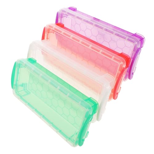 OFFSCH 4 Stück Bleistift-aufbewahrungskoffer Kunststoff-schreibwarenbehälter Bleistiftbox Für Schulbedarf Leicht Und Einfach Zu Tragen von OFFSCH