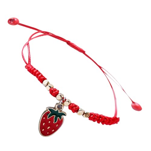 OFFSCH Freundschaftsarmband Erdbeerdesign Geflochtenes Seil Damen Schmuck Charm Bequemer Alltagsschmuck Modisches Langlebiges Armband mit Süßem Erdbeeranhänger für Frauen von OFFSCH