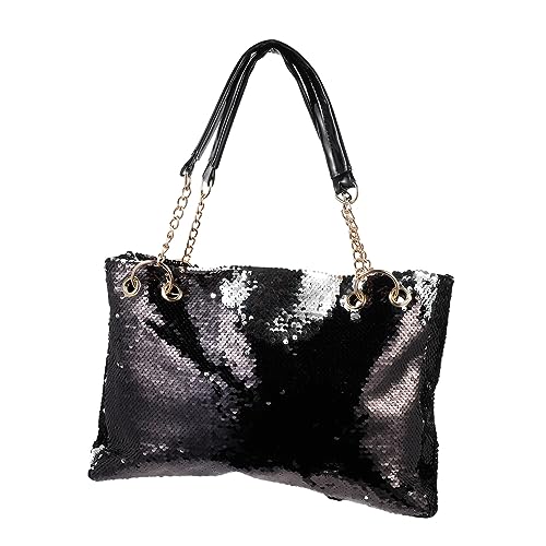 Große Kapazität Glitzer Handtasche Damen Mit Reversiblen Pailletten Schultertasche Aus Pu-Leder Und Kette Für Einkaufen Reisen Und Freizeit (Schwarz) von OFFSCH