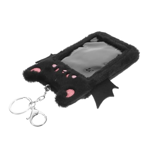 OFFSCH Plüsch Kartenhalter Sichtbare Kartenhülle mit Teufelsflügeln Weicher Wiederverwendbarer Kartenhalter für Schüler und Büro Schlüsselanhänger Kartenetui zum Schutz und Präsentieren von OFFSCH