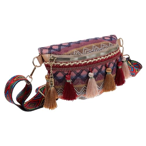 OFFSCH Verstellbarer Gürtel Brusttasche Ethno-Stil Tasche Modisches Accessoire Für Damen Sicheres Material Leicht Einfach Zu Tragen Für Viele Anlässe Nationaler Stil Quasten-Design von OFFSCH