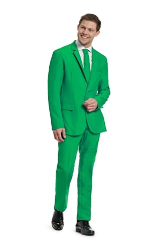 OFFSTREAM Herren Party Kostüm - 2 Stück Einfarbig Outfit für Halloween, Karneval, Fasching Party mit Jacke, Hose & Krawatte - Grün von OFFSTREAM