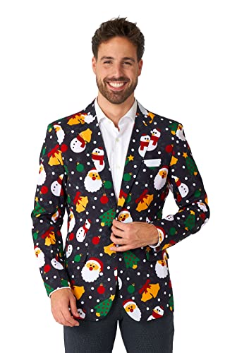 OFFSTREAM Herren Weihnachtsblazer - Xmas Icons Schwarz - Slim Fit Partykostüm von OFFSTREAM