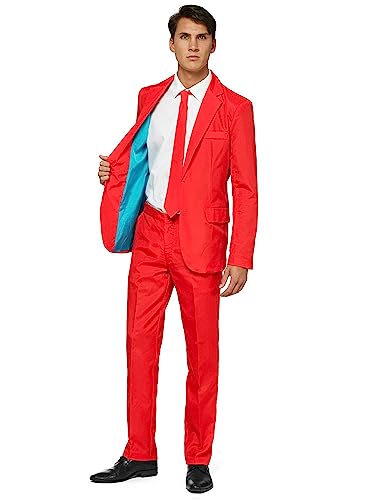 Offstream Plain Colored Suits for Men – Costumes Include Jacket Pants and Tie, L, Plain Red von OFFSTREAM